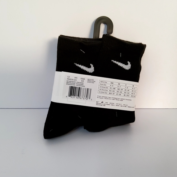 Nike Boys Black 6 Pairs Crew Socks Dri Fit XXS 7C-10C RN0030 023 New With Tags - Picture 4 of 4